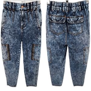 BDG Acid Wash High Rise Elastic Waist Cargo Pocket Straight Leg Jeans Retro XS